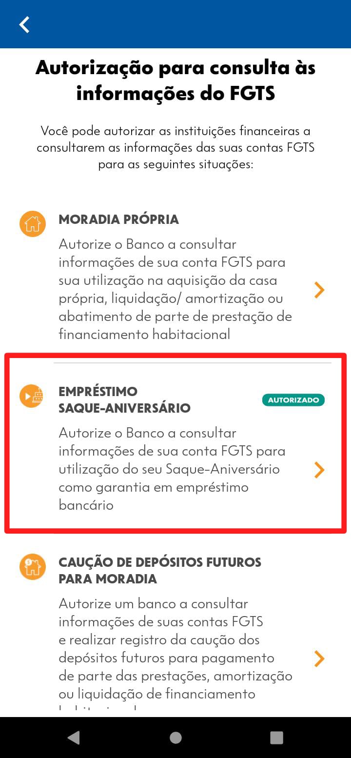 Passo 3: Selecionar Empréstimo Saque-Aniversário